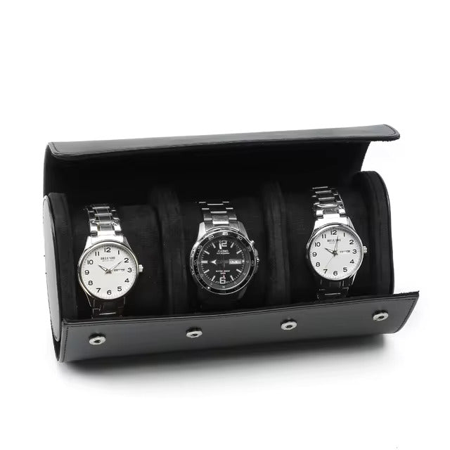 Black Leather triple watch roll