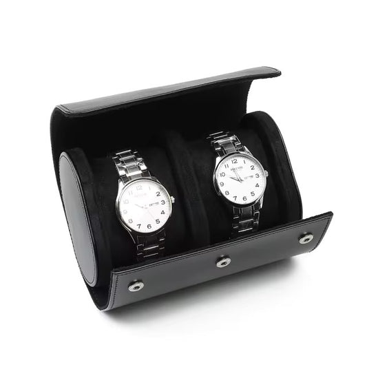 Black Leather double watch roll